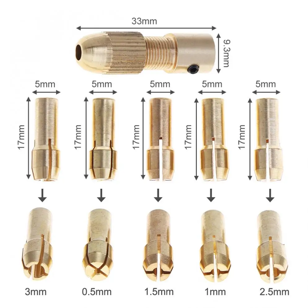 7pcs 미니 드릴 척 어댑터 콜릿 미니 도구 용 빠른 척 구리 드릴 폴더 구리 캡 축 드릴 콜렛 도구