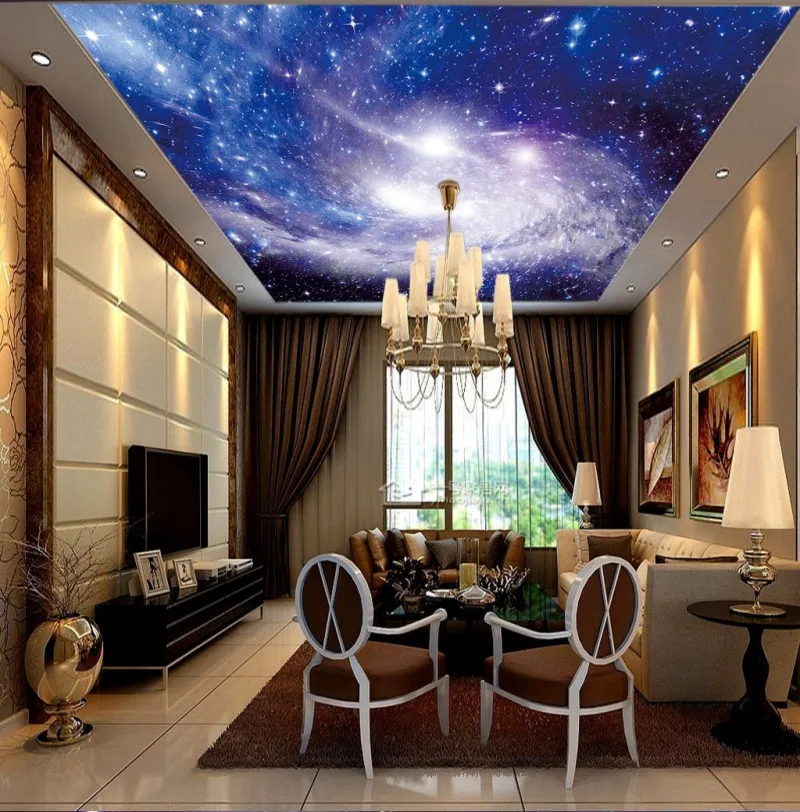 

Photo Wallpaper Living Room Bedroom KTV Ceiling Murals Wallpaper Fantasy Starry Sky blue Ceiling