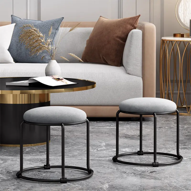 European Style Luxury Stool Chair Living Room Hotel Household Furniture Padded Stool Office Footrest Fashion Gold Silver Ottoman