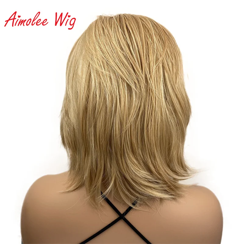 Aimolee Women's Synthetic Capless Wig Natural Hair Stawberry/Pale Blonde Medium Straight Layered Haircut Celebrity Wigs