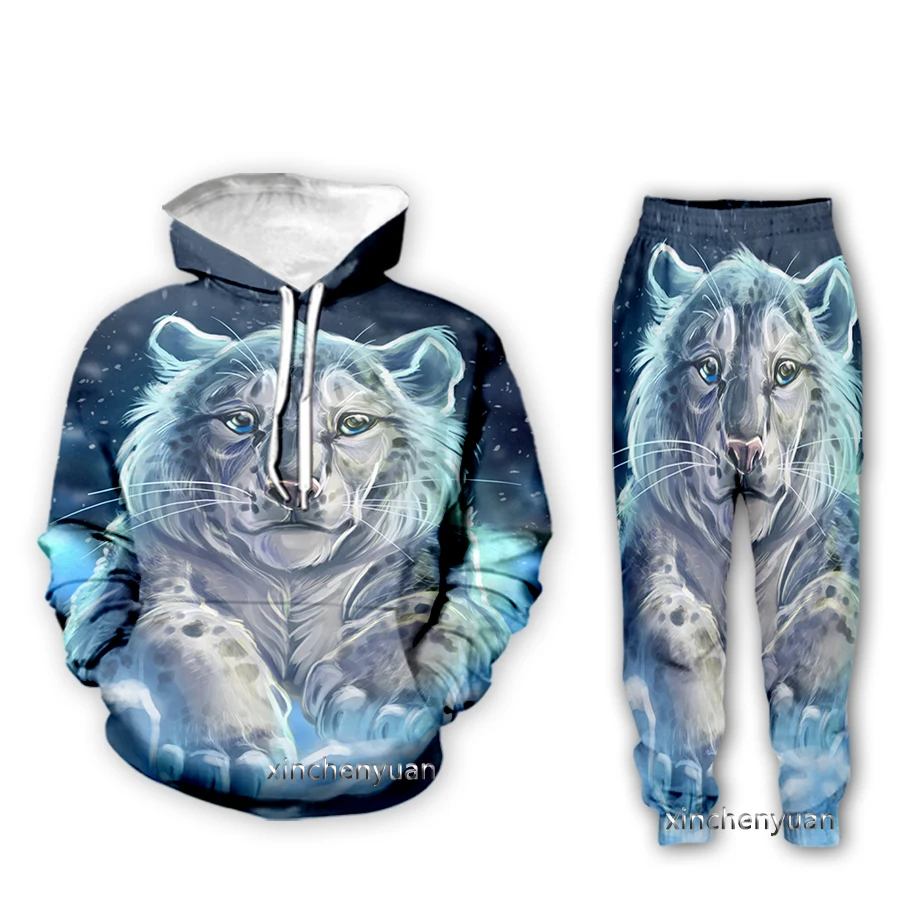 

xinchenyuan New Men/Women Animal Snow Leopard 3D Printed Clothing Long Sleeve Fashion Sweatshirt Hoodies Sport Long Pants Z50