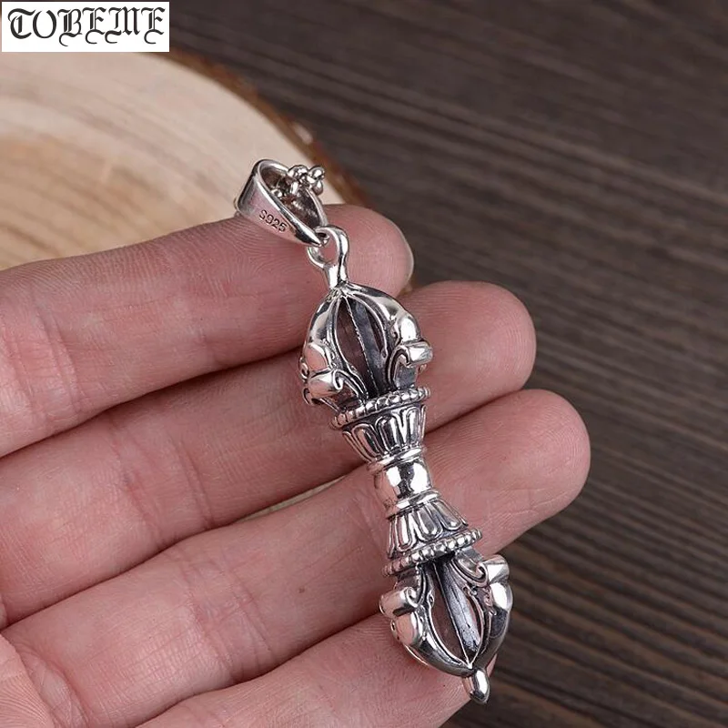 

100% 925 Silver Tibetan Vajra Pendant 925 Sterling Tibetan Dorje Pendant Buddhist Vajra Pendant Good Luck Amulet