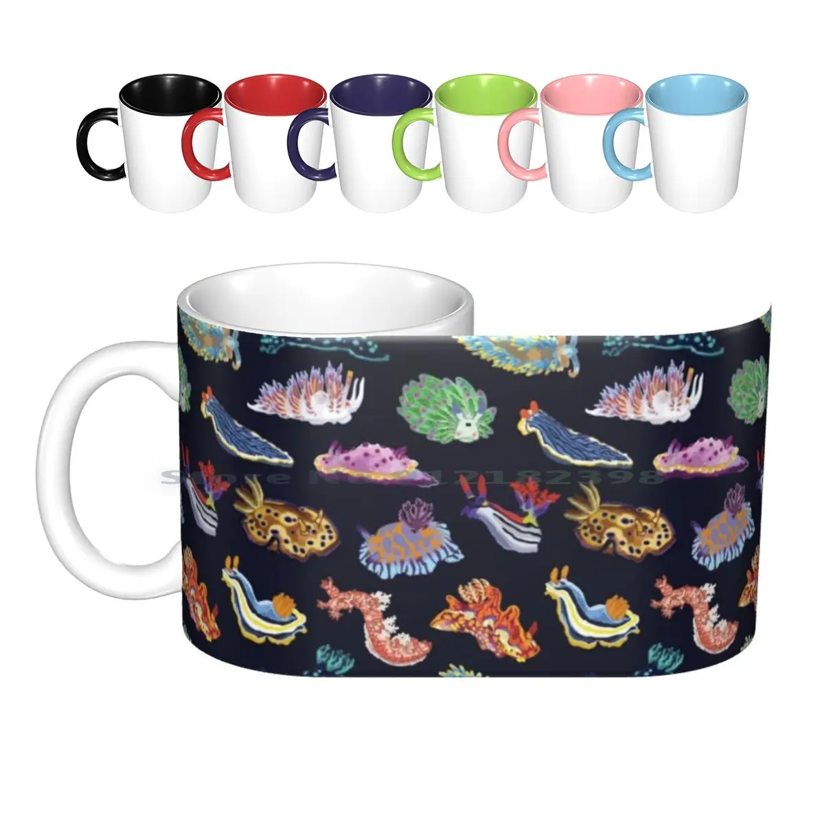 Nudie Cuties Ceramic Mugs Coffee Cups Milk Tea Mug Sea Slug Nudibranch Biology Marine Biology Colorful Rainbow Infographic Blue