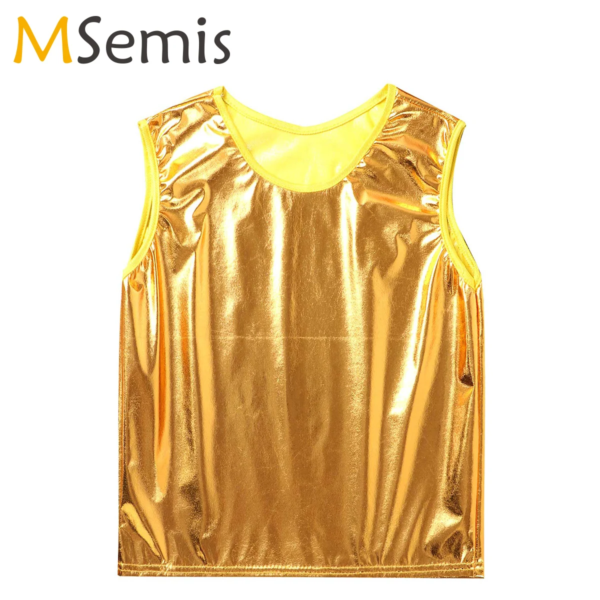 Kids Girls Shiny Metallic Sequin Color Tank Top Hip Hop Ballet Jazz Dance Stage Performance Tee Shirts Children Rave Costume