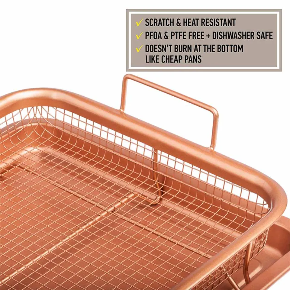 Walfos Copper Baking Tray Oil Frying Baking Pan Non-stick Chips Basket Baking Dish Grill Mesh Kitchen Tools