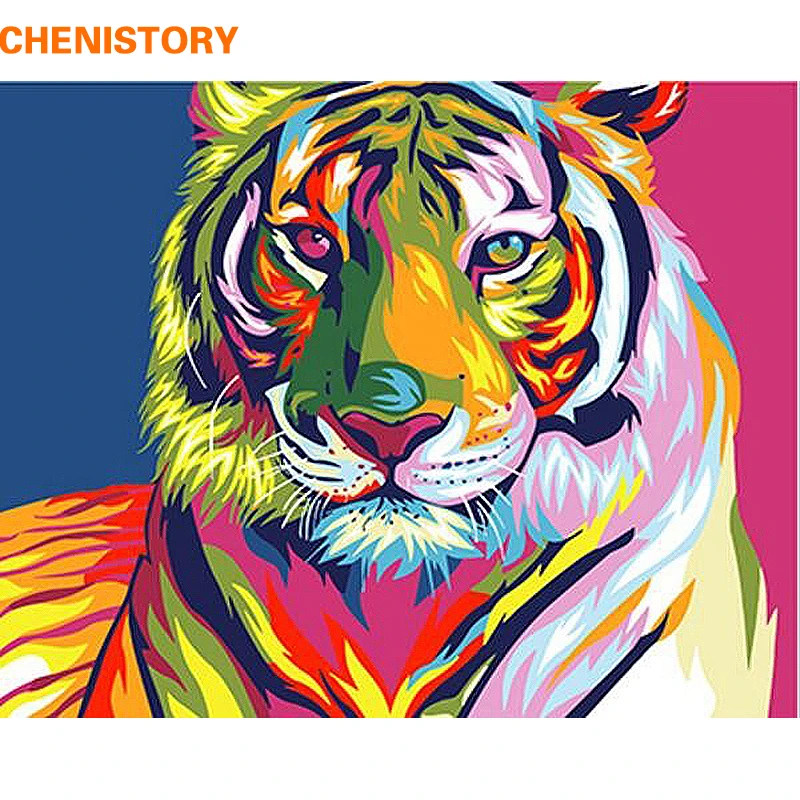 

CHENISTORY Colorful Tiger Animals DIY Painting By Numbers Kits Paint On Canvas Hand Painted Oil Paint For Home Wall Decor 40x50