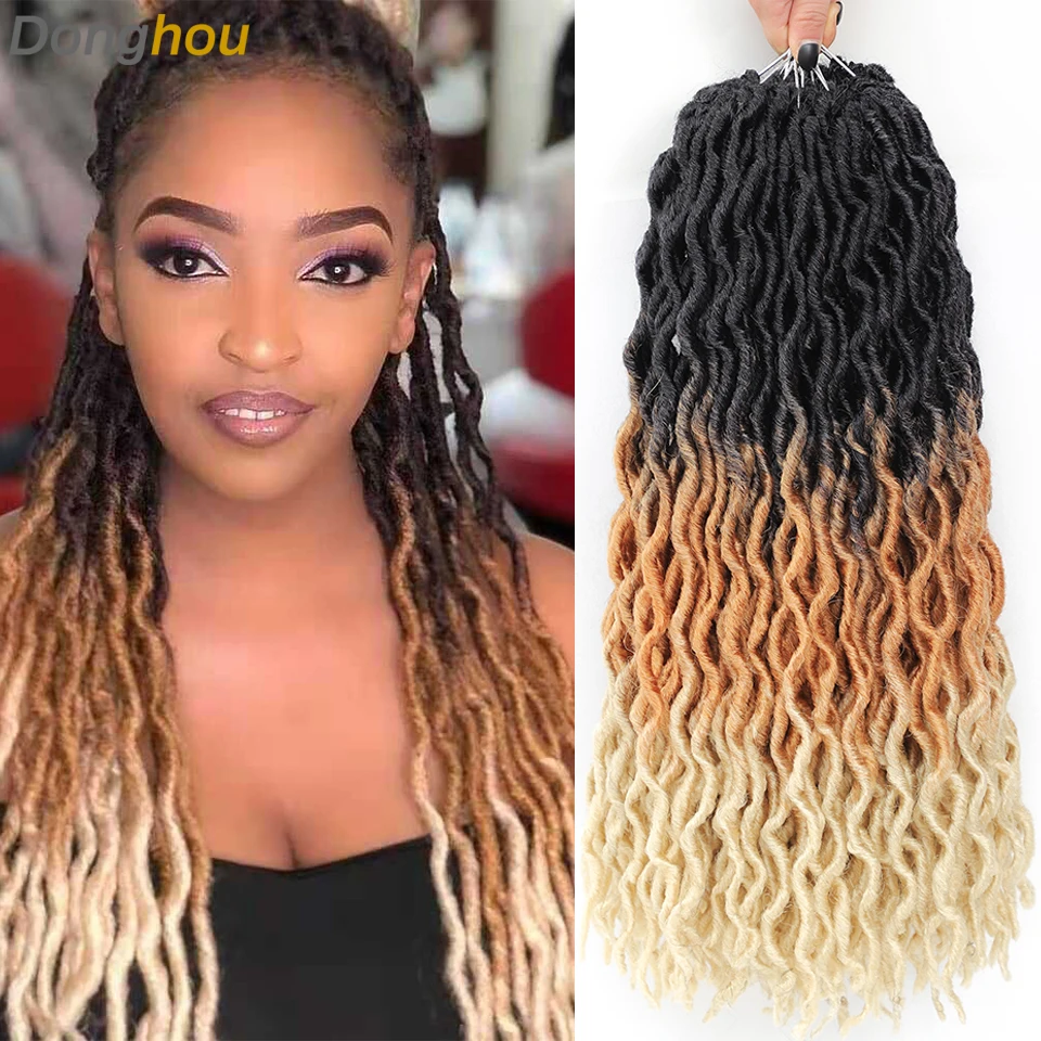 

Donghou Ombre Blonde Faux Locs Crochet Hair Gypsy Locs Soft Dreads Crochet Dreadlocks Cheap Synthetic Braiding Hair Curly Braids