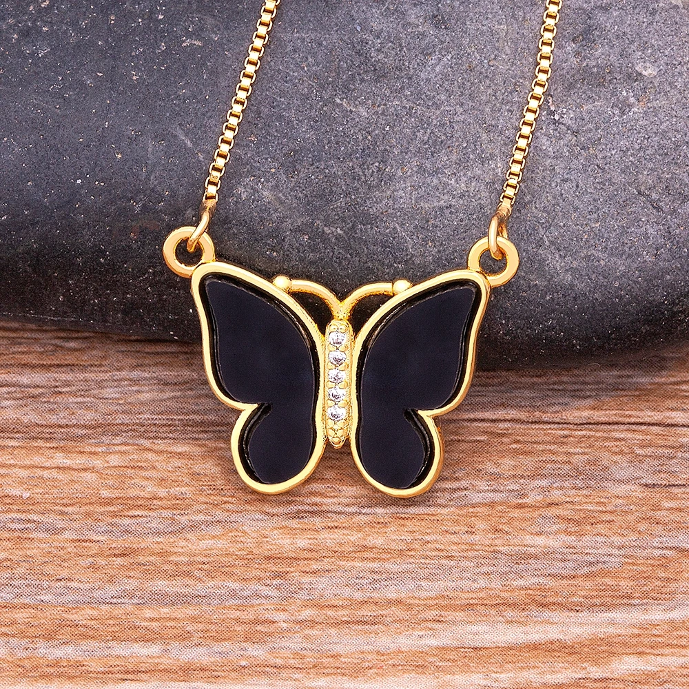 Fashion Design Charm Bohemia Butterfly Pendant Necklace 9 Colors Copper Zircon Lucky Choker Chain Necklace Jewelry For Women