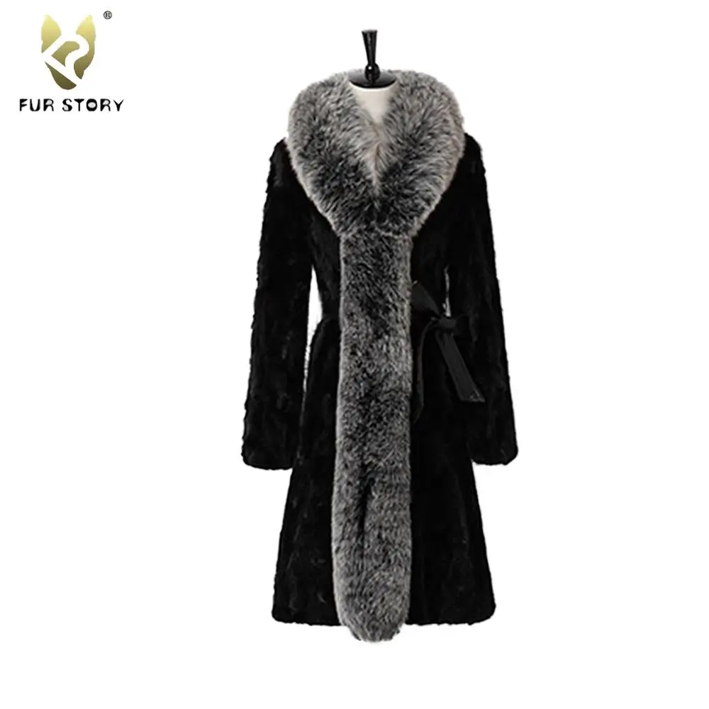 

Women's Coats Real Mink Fur Coat Women with Fox Fur Collar Female Overcoat Winter jacket Women Jacket Fur Story FS16172