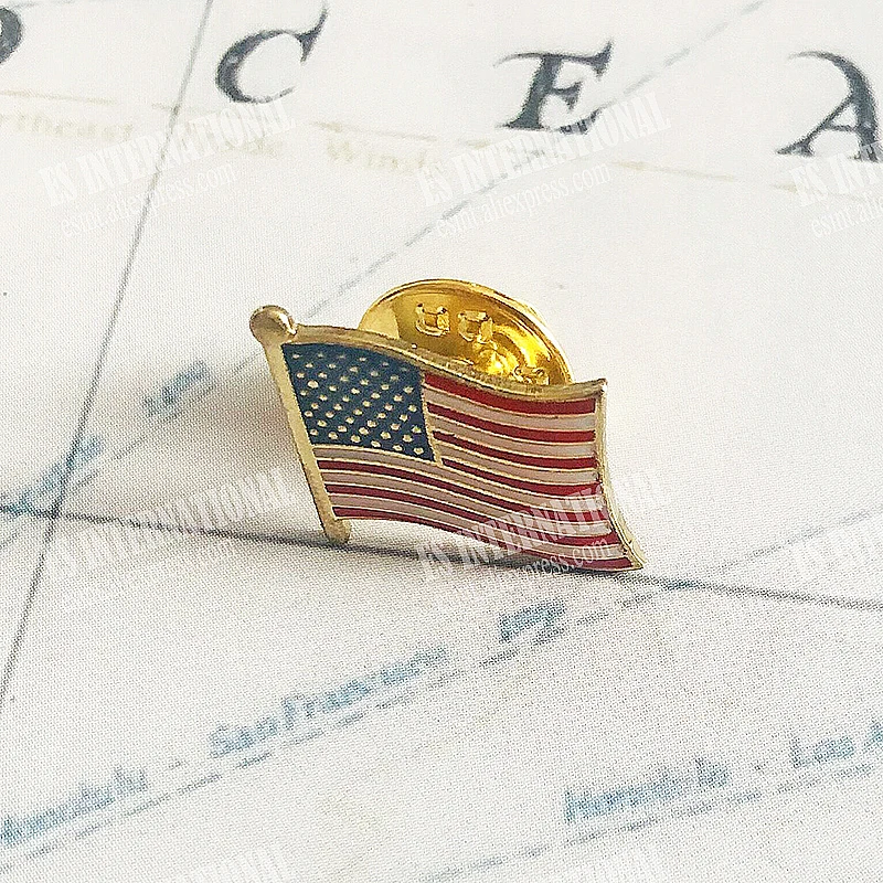 America USA National Flag Lapel Pins Crystal Epoxy Metal Enamel Badge Paint Brooch Souvenir Suit  Personality  Commemorative