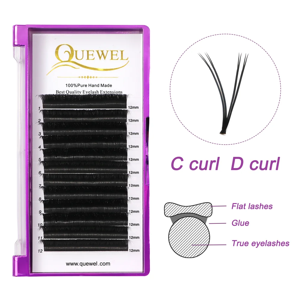 Quewel V Shape Flat Eyelashes Extensions YY Lashes Auto-Fans 2D Double Tip Eyelash Soft Ellipse Flat Volume Lash Faux Mink