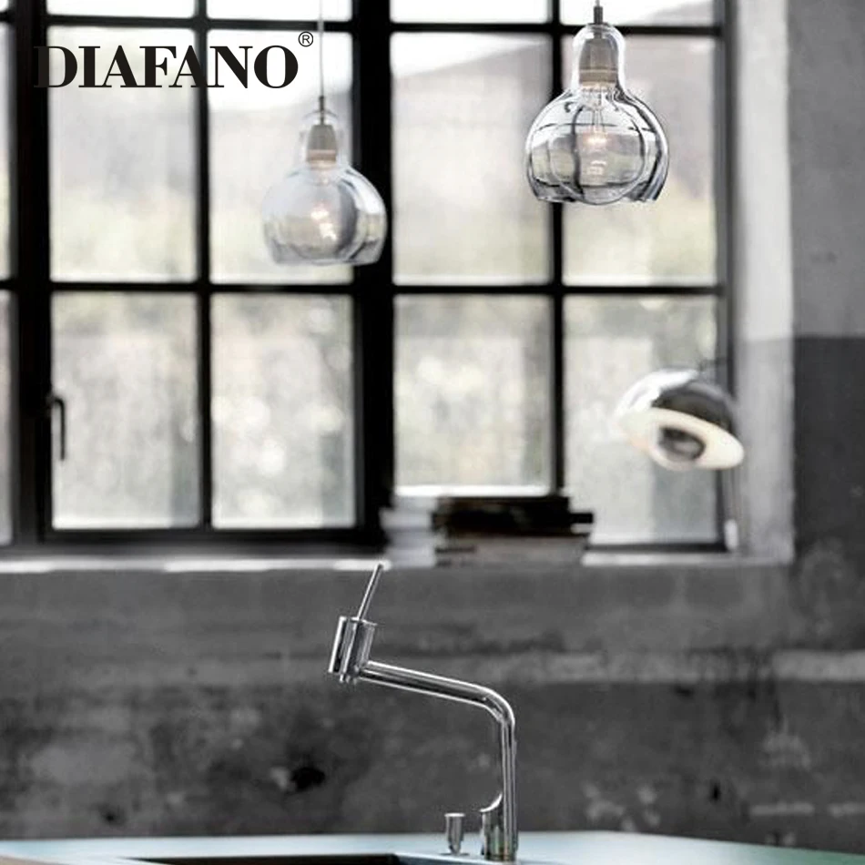 

Стеклянный светодиодный подвесной светильник Nordic Light Современная традиция Прозрачный янтарно-серый дуте стекло Ресторан Кухня Кафе Бар Светильник Светильники