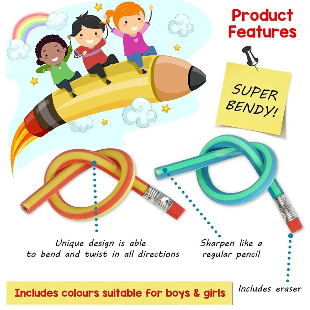 5pcs Soft Flexible Bendy Pencils Band Kids Children School Fun Bend Soft Pencil Student Stationery Pencil Random Color