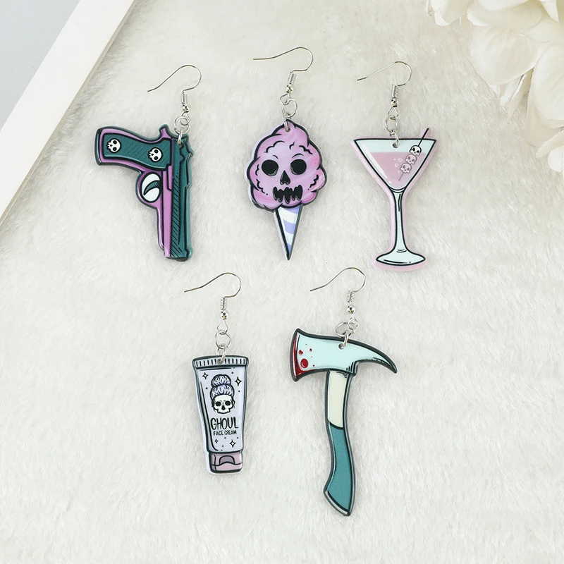 1 Pair Halloween Drop Earrings Cocktail Skulls Axe Blood Cotton Candy Ghoul Cream  Jewelry Flatback Acrylic Holiday Gifts