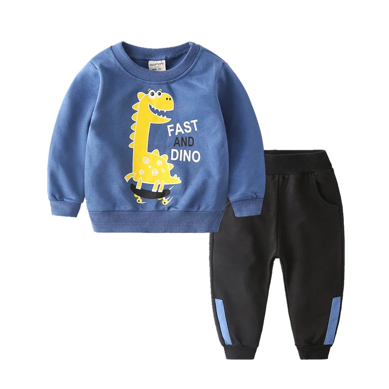 BINIDUCKLING Child Boys Clothing Set Long Sleeve Cartoon Printed Cotton Outfits Autumn Spring Sweatshirt Pants Boys Clothes