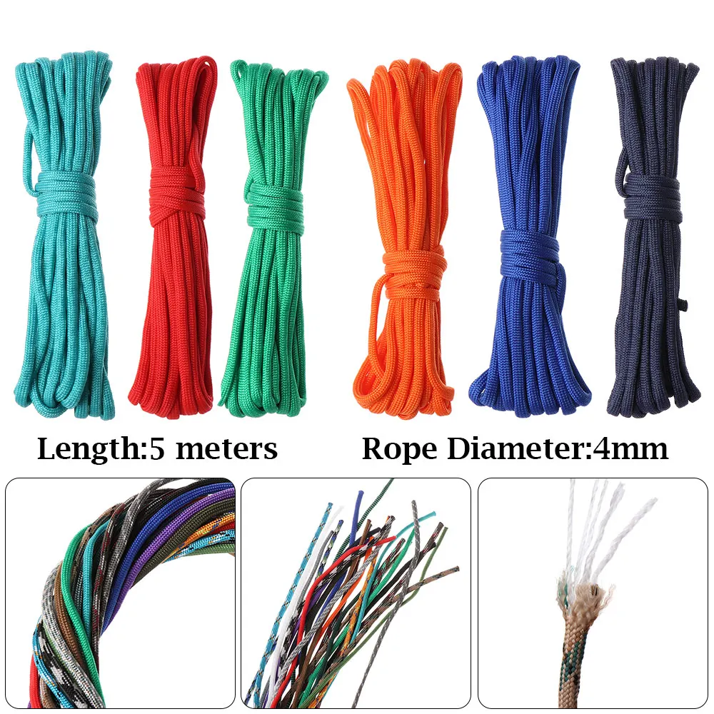 1PC 12 Colors 5 Meter 4mm Paracord Cord Lanyard Nylon Rope 7-Strand Lanyard Tent Ropes Survival Outdoor Camping Equipment 2020