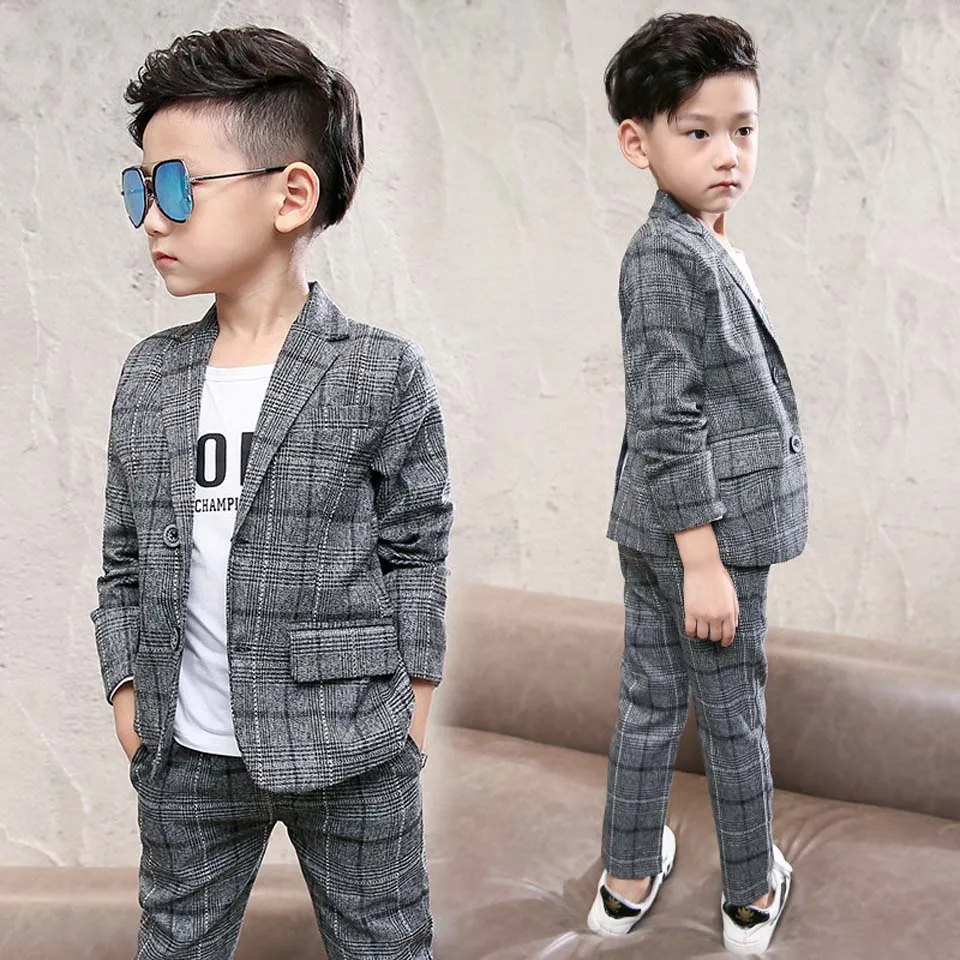 2024 new Autumn winter Baby Boys Clothes Set Plaid Gentleman Top jacket + Pants Outfits Suit Teenager 4 5 6 7 8 9 10 11 12 year