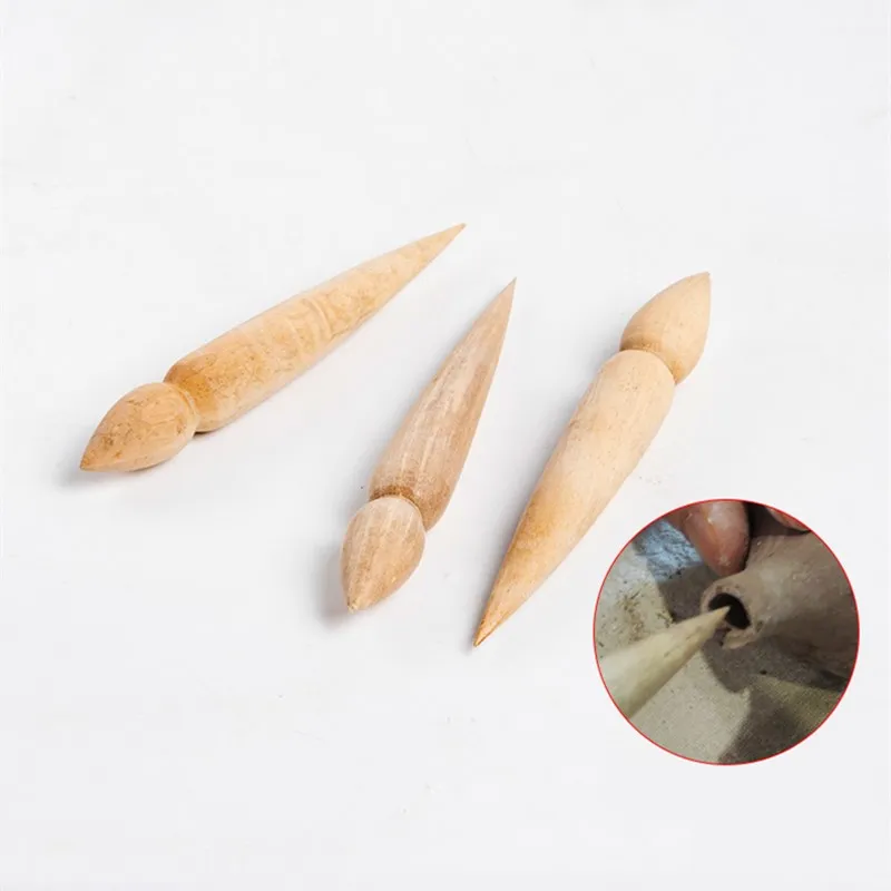 Pottery Spout Modifier Wooden Double-head Punch Teapot Handmade DIY Crafts Spout Shape Repair Tool Pottery Tool