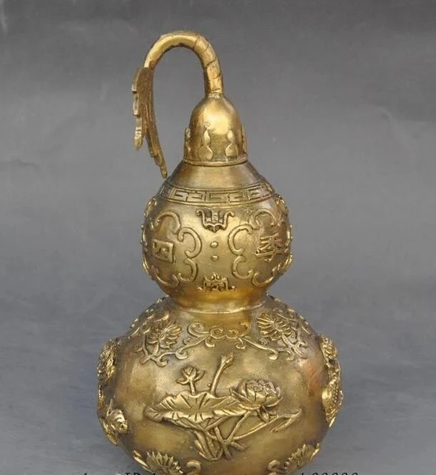 Chinese Brass Bat Plum Flower Lotus Daisy Lucky statue Gourd Vase Bottle Pot Jar