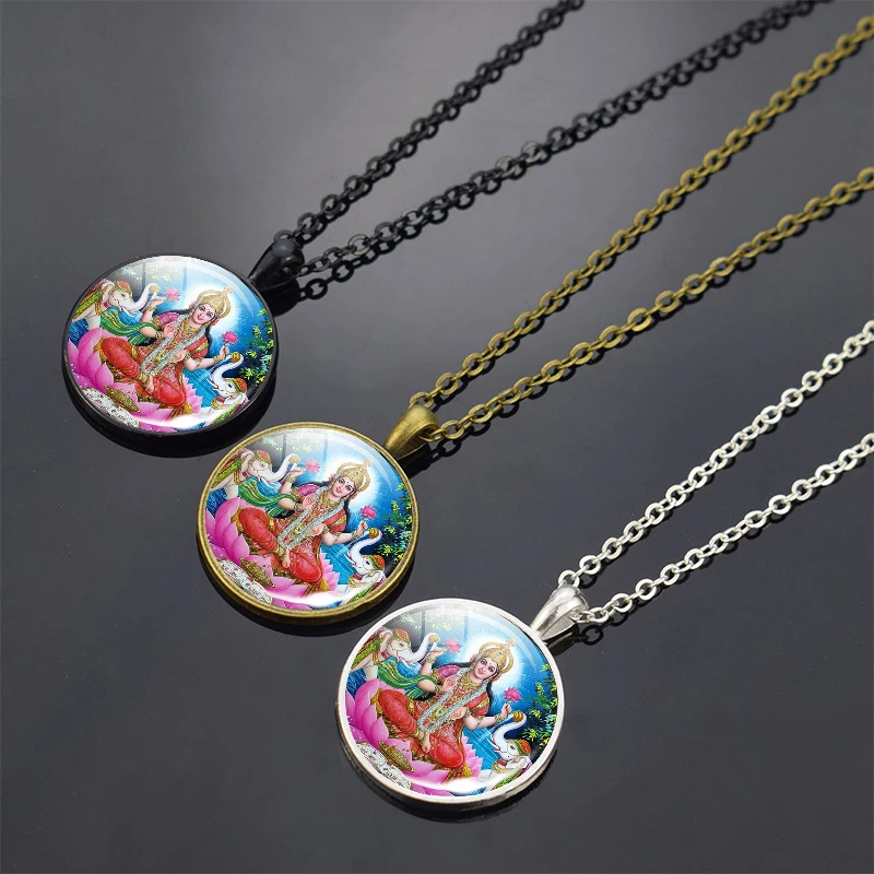 Dancing Shiva Pendant Necklace Hindu Deity Spiritual Amulet Necklace Men Women Fashion Glass Cabochon Jewelry Lovers Gift