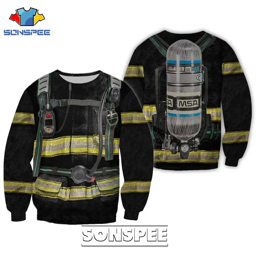 SONSPEE-Sudadera con capucha con estampado 3D para hombre, suéter informal de manga larga con cremallera, Estilo Vintage, Cosplay de rescate, bombero