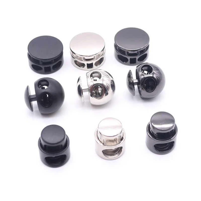 Alloy Flat Side Cord Stopper Press Lock Rope Ends Lid 2 Holes Drawstring Toggles Clip For Clothes Apparel Shoelace Accessories