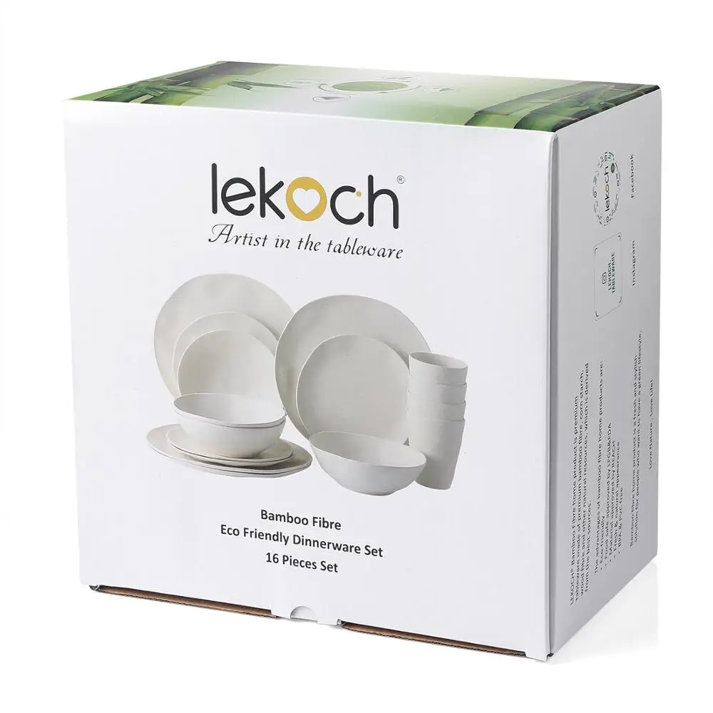 LEKOCH Tableware 16 pcs Bamboo fiber Household Dishware Set Simple dishes salad Soup bowl Steak plate Western dish