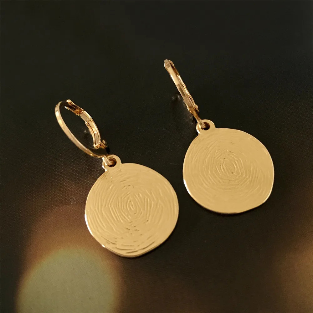 Gold Color Fingerprint Pattern Drop Earrings For Women Statement Geometric Hanging Brincos Vintage Jewelry