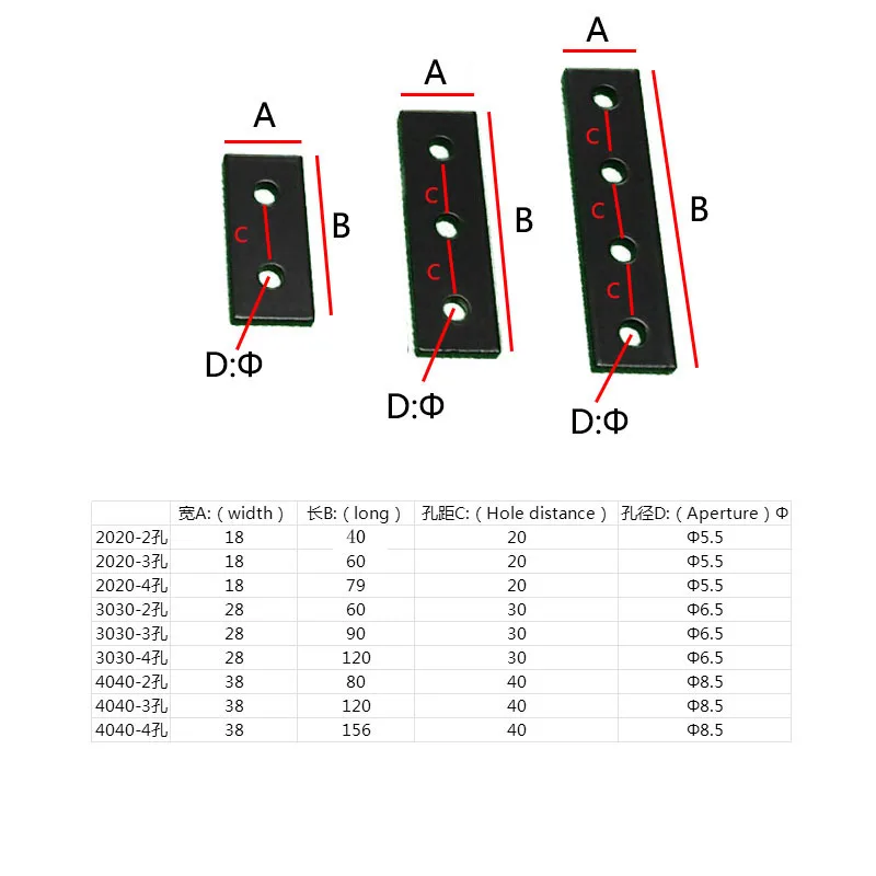 2pcs/lot  Black Joint Board Plate Corner Fastener Rectangle Bracket Aluminum Profile Connecting Plate without Bolts and Nuts