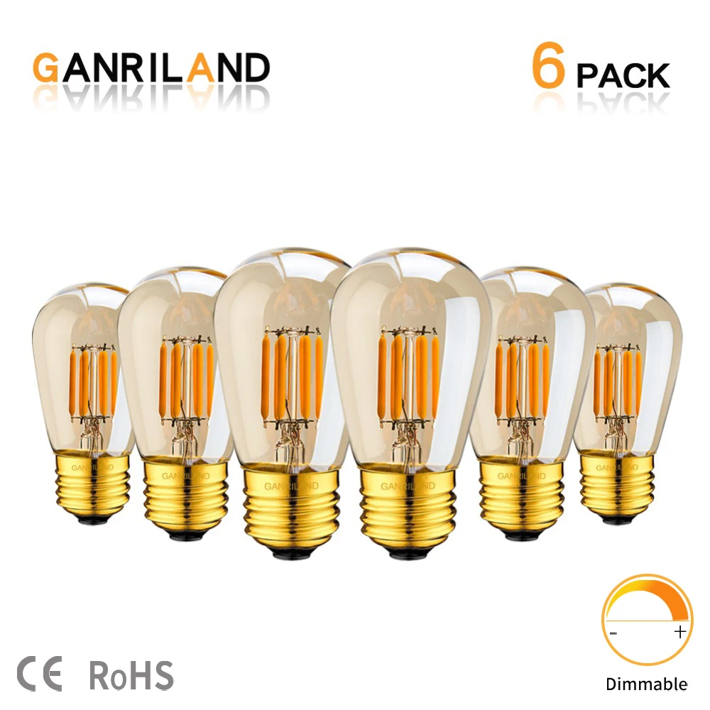 

GANRILAND LED Filament Bulb 1W 3W ST45 E26 E27 Base Gold Tint Dimmable Edison Pearl Lamp Bulb 2200K Indoor Decorative Bombilla