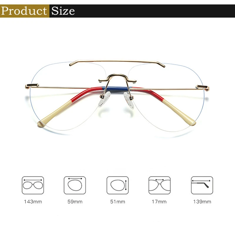 YIMARUILI Fashion Ultralight Pilot Men\'s Rimless Glasses Retro Trend Big Size Optical Prescription Eyeglasses Frame Women 1870