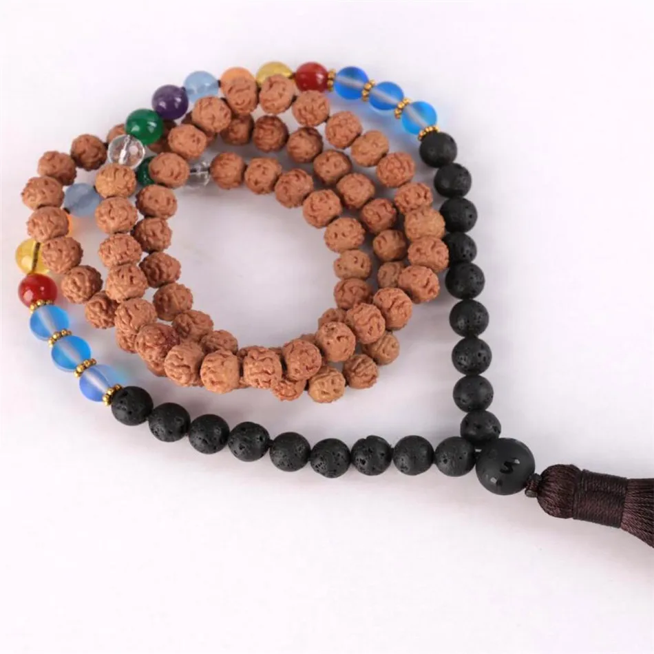 

8MM 108 Lava Rock Rudraksha Gemstone Knot Necklace Button Ear stud Women Thanksgiving Beautiful Christmas Holiday gifts Cultured