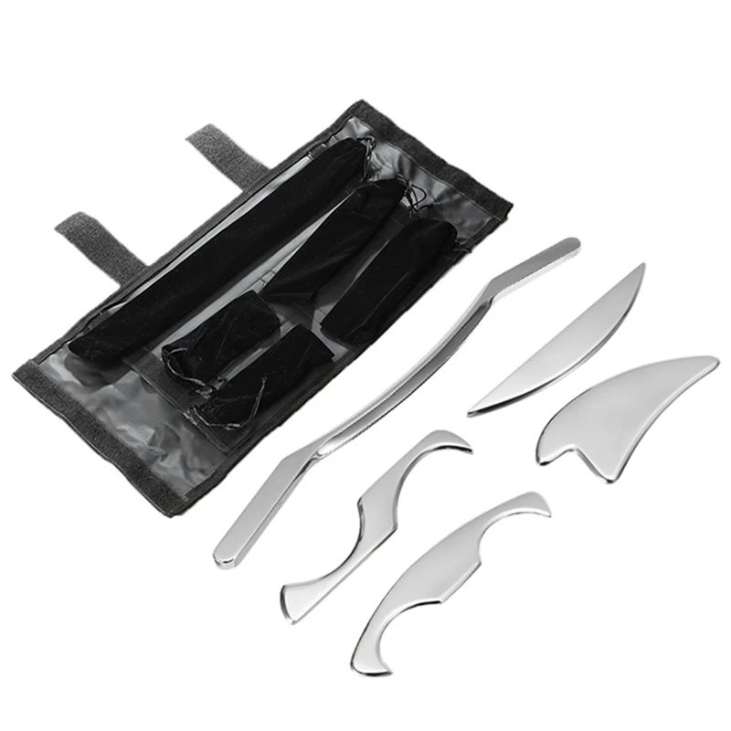 

5pcs/set Stainless Steel Guasha Body Back Massage Scraper Physical Therapy Fascia Knife Release Physiotherapy Health Care Tool