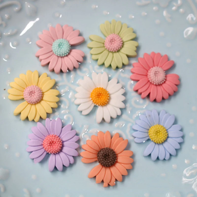 10Pcs/lot Daisy Flower Flatback Resin Cabochons Headwear Accessories DIY Scrapbooking for Embellishments Decoration Craft