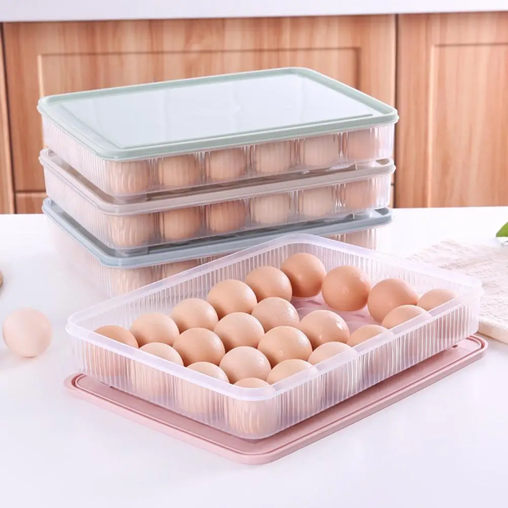 24-Eggs Holder Food Container Crisper Organizer Refrigerator Food Storage Box Dumplings Vegetable Egg Holder Stackable Microwave