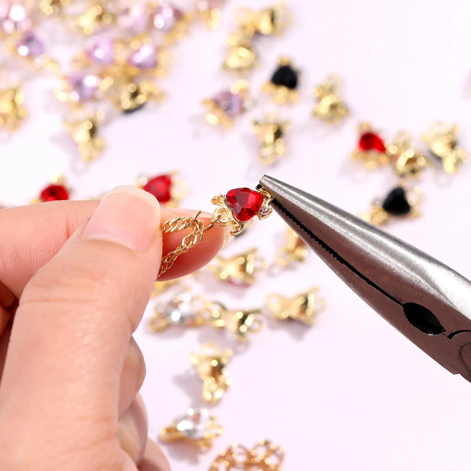 72Pcs/Lot Shiny Heart Rhinestone Colorful Charms With Free Box Jewelry Accessories for Making DIY Pendant Earrings Necklace