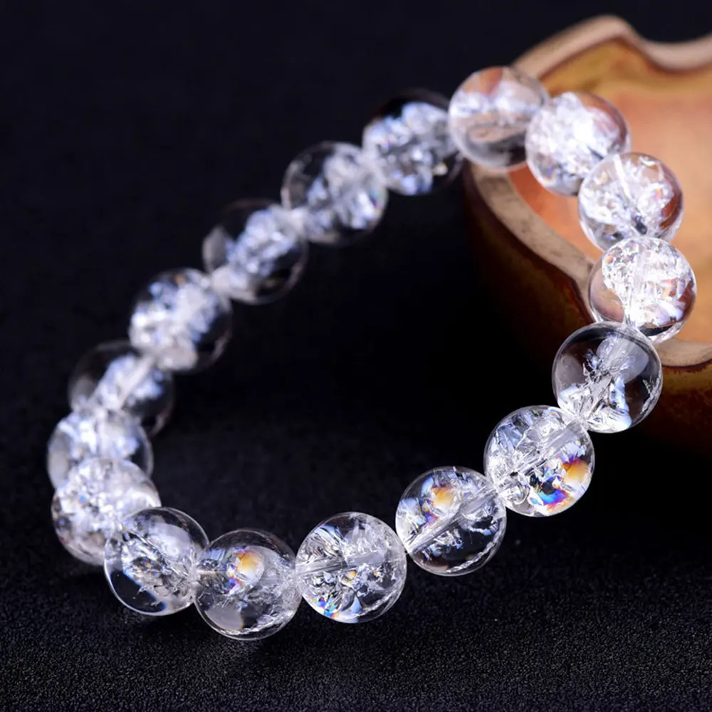 1pc Clear Quartz Himalaya Crystal Stretch Round Bead Bracelets Rainbow Elastic Healing Reiki Fashion Gift Jewellry Women Girl