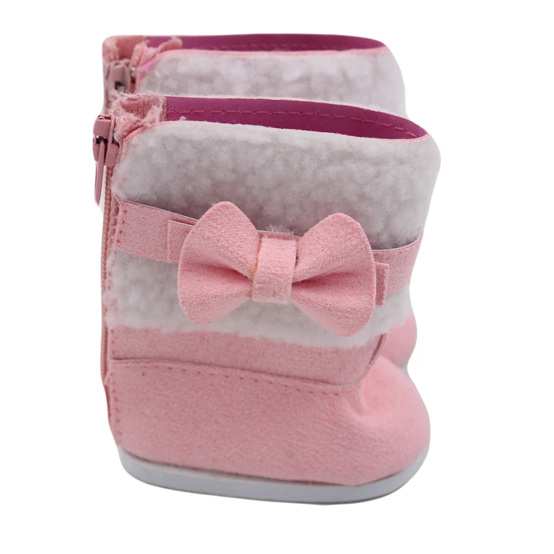 Botas de nieve de felpa rosa con lazo para bebé recién nacido, zapatos de muñeca de moda, accesorios de juguete, regalo para niña, 7cm, 43cm, 18 pulgadas