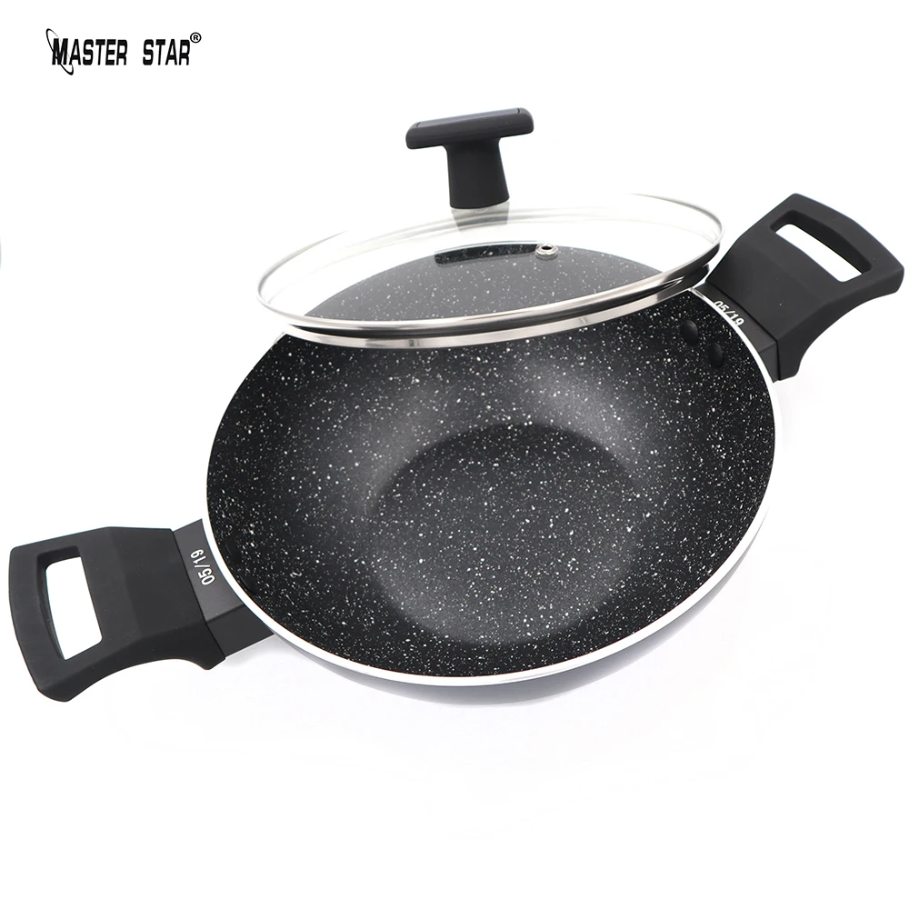 

Master Star 22cm Multifunction Pot Fried Stir Fry Steaming Pan Non-stick Wok Induction Available With Double Ear Glass Cover Box