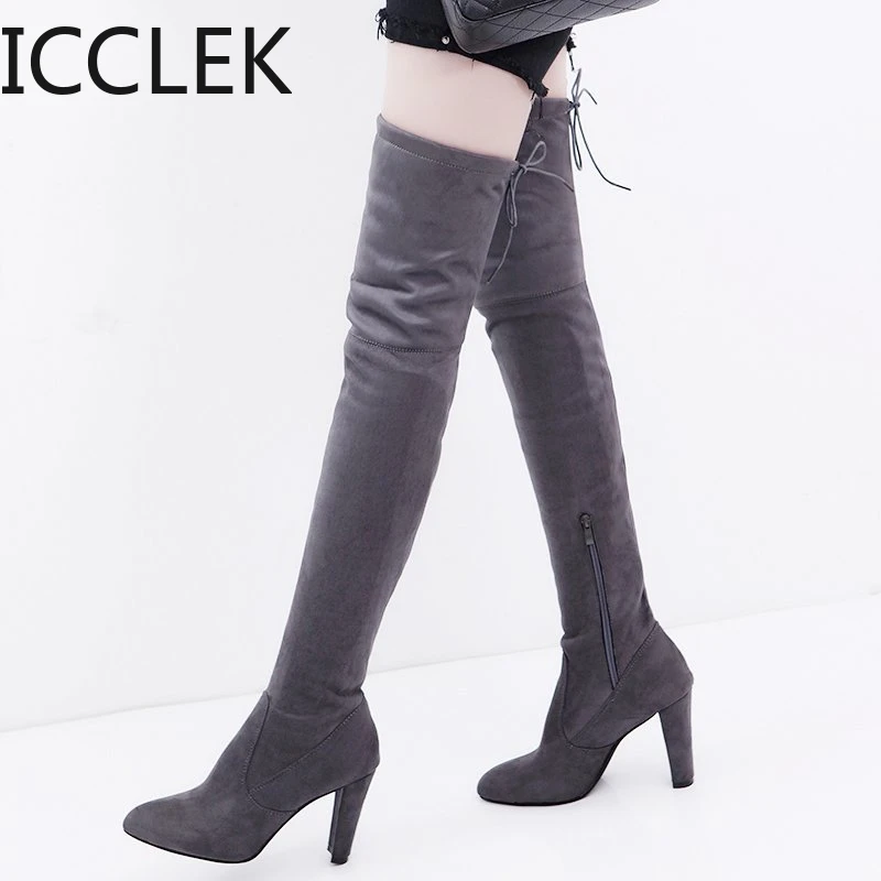 2021 Fashion Stretch Fabric Sock Boots Over-the-Knee Heel Thigh High Pointed Toe Woman Plus Size 35-43 High Heels Boot