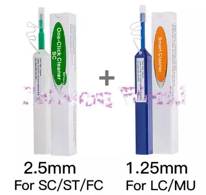 LC/SC/FC/ST 원 클릭 클리너 도구 2 개, 1.25mm 및 2.5mm 광섬유 클리닝 펜 800 클리너 광섬유 클리너