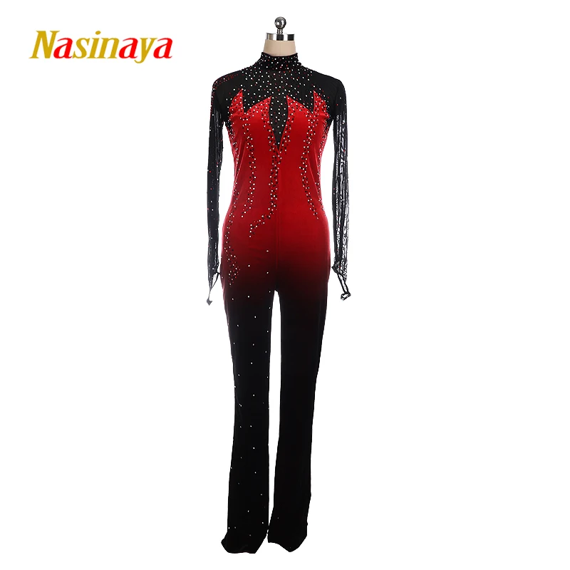 Figure skating tights jumpsuit girl women\'s skating black and red gradient one custom