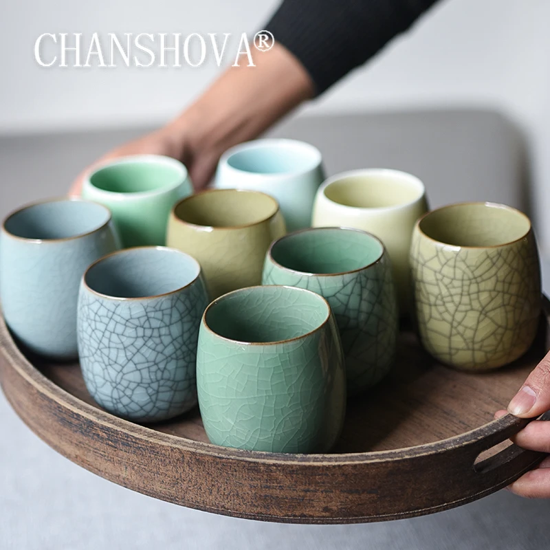 

CHANSHOVA-Chinese Porcelain Tea Set, Traditional Chinese Style, Celadon Crackle Ceramic Teacup, Coffee Cups, H318, 220ml