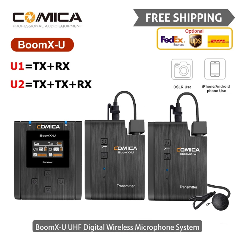 

Comica BoomX U U1 U2 Lavalier UHF Wireless Microphone System Transmitter Receiver Kit Studio Mic Professional Vlog Interview