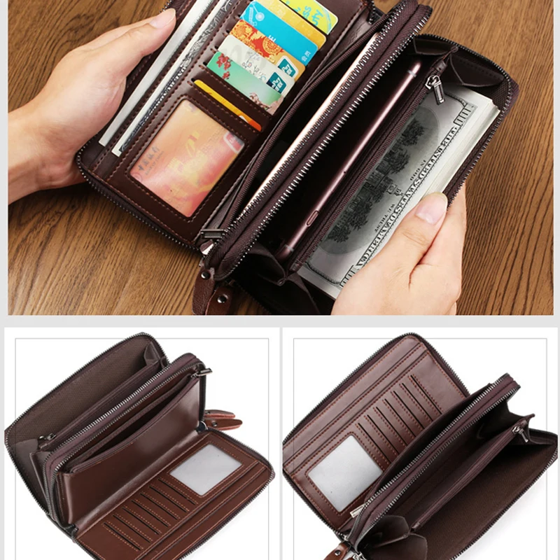 WEIXIE Business Luxury Brand Leather Wallets Men Long Zipper Coin Purses Design Clutch Wallet Male Money Credit Card Holder