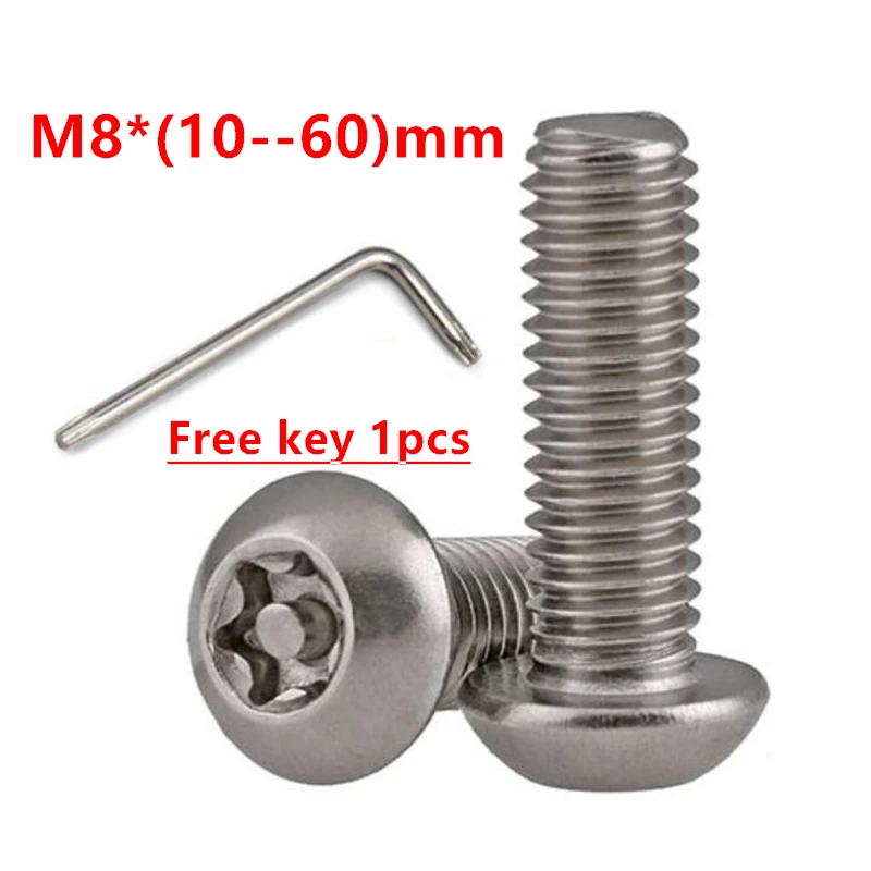 M8 Screw 304 stainless steel A2 Button Round Head with Pin Tamper Proof security screws Screw M8*10/12/16/20/25/30/35/40/45/50mm