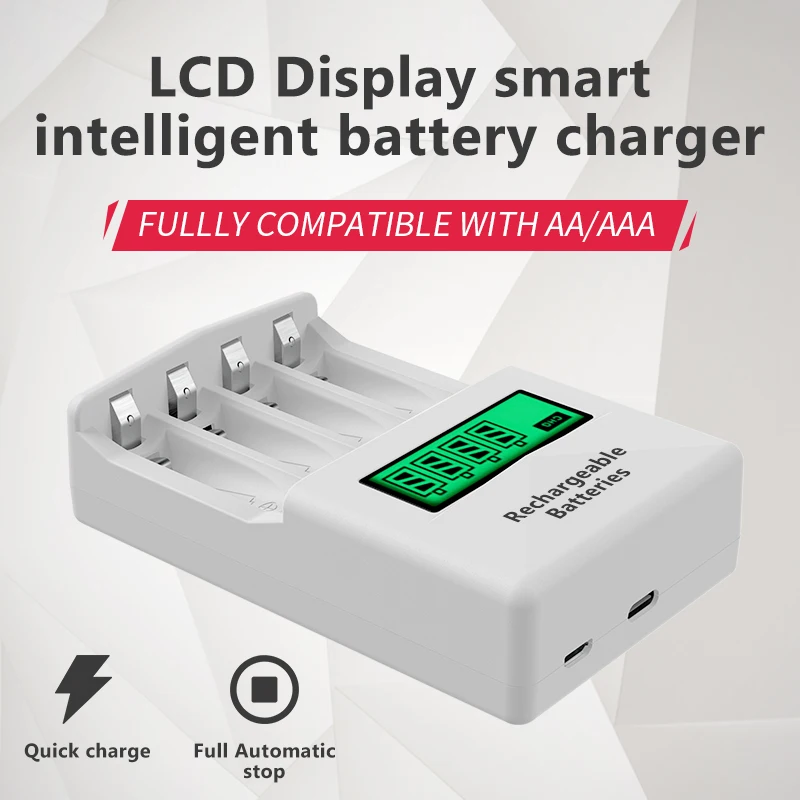 PUJIMAX AA/AAA Rechargeable Battery Charger 4-slot Independent Fast Charging With LCD Smart Display Micro USB Cable Hot Sale