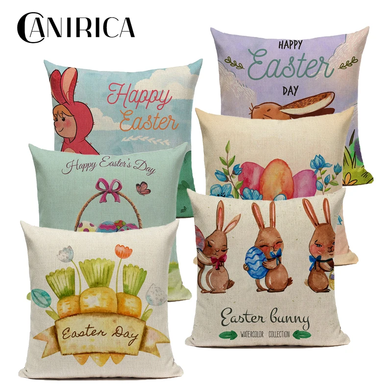 

CANIRICA Happy Easter Pillow Cover Easter Basket Decorative Pillows For Living Room Sofa Cushion Cover 45x45cm Funda Cojin Gift