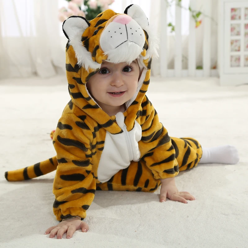 Umorden petit tigre Costume pour bébé infantile enfant en bas âge garçons 0-4T sweat à capuche barboteuse combinaison flanelle doux tenue d'hiver Halloween