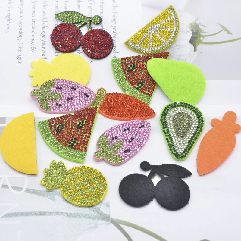 7Pcs Lemon Watermelon Carrot Pineapple Avocado Cherry Rhinestone Patches for DIY Clothes Decor Headwear Hair Clips Appliques